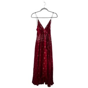 TDJ Maxi Dress Size XS Fuego Red Robe Scarf Print